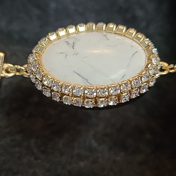 White House Black Market Leather Choker With Oval Stone Pendant & Rhinestones - Picture 5 of 10